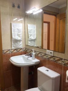 托雷德尔马尔Apartamento MILA的一间带水槽、卫生间和镜子的浴室