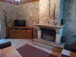 VidemonteCasa Retiro de Xisto的客厅设有壁炉和电视。