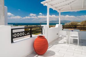 阿吉奥斯普罗科皮奥斯阿德里安娜别墅公寓的橙色的花瓶坐在一个海景阳台上
