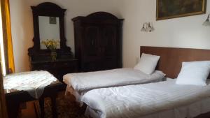 特鲁斯卡韦茨Room in An Old House的客房设有两张床、镜子和桌子。