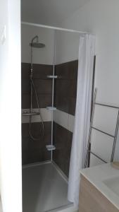 韦基奥圣露西港口Chambre d'hôte l'Escale的带淋浴和浴帘的浴室