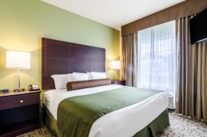 麦库克Cobblestone Hotel & Suites - McCook的一间设有大床和窗户的酒店客房