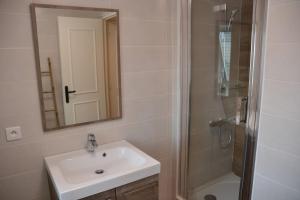 朗代尔诺Résidence Bel Air的浴室配有盥洗盆和带镜子的淋浴