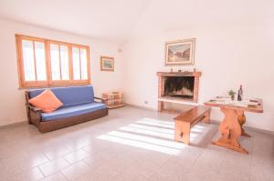 索拉纳斯Villa Bucaneve ♥ tra mare e natura ☼的客厅设有蓝色的沙发和壁炉