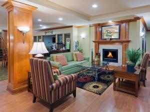 俄克拉何马城卡尔森俄克拉荷马城乡村套房酒店的带沙发和壁炉的客厅