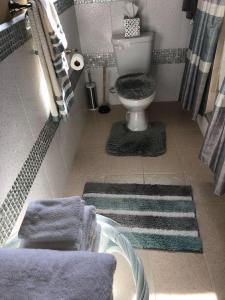 Arnos ValeA&D Tennis Villa的楼下设有带卫生间和毛巾的浴室