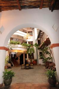 苏克雷雷科莱塔苏尔旅馆的一座有盆栽植物的建筑中的拱门