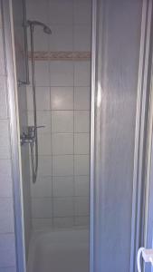 吕德斯海姆索马山酒店的带淋浴的浴室,带玻璃门