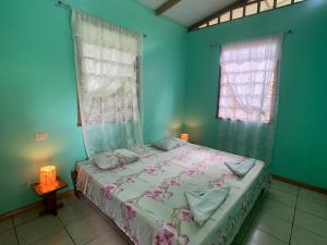 别霍港鲁纳卡里贝纳村宾馆的一间卧室设有一张床和两个窗户。