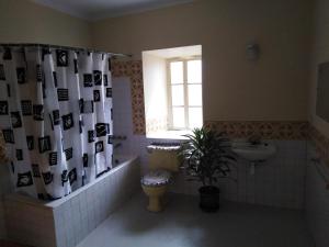 库斯科Secret Garden的浴室设有卫生间、水槽和淋浴帘