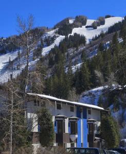 阿斯潘圣莫里茨旅舍及公寓的雪覆盖的山坡边的房子
