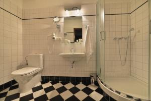 伏尔塔瓦河畔赫卢博卡波德拉德酒店的浴室配有卫生间、盥洗盆和淋浴。