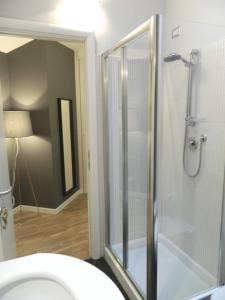 代森扎诺-德尔加达MoAA - Modern Art Apartment的带淋浴和卫生间的浴室