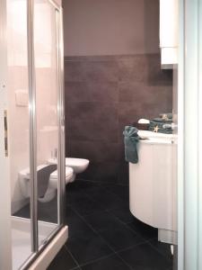 代森扎诺-德尔加达MoAA - Modern Art Apartment的一间带卫生间和水槽的浴室
