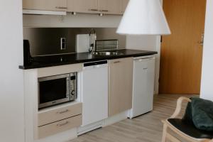 阿灵厄桑维哈弗酒店的厨房配有水槽和微波炉