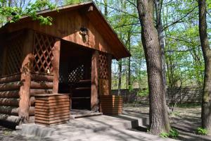 利沃夫Bumerang Hotel的树林里的木头小屋
