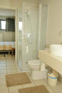 通厄伦瑞谷里润胡斯度假别墅酒店的带淋浴、卫生间和盥洗盆的浴室