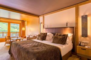 索尔德乌赫米塔极&Spa体育酒店的酒店客房设有床和客厅。