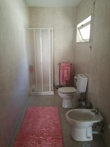吉马良斯Casa Carla的浴室配有卫生间、盥洗盆和淋浴。