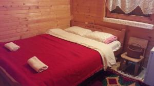 扎布利亚克Karadžić的一间卧室配有一张带红色毯子的床