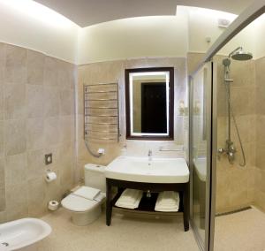 SchaslyveAl Mar Hotel的一间带水槽、卫生间和淋浴的浴室