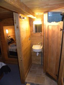蒂涅CHALET GRINCH 90m2, 3 Sdb, skis aux pieds, wifi的一间带水槽的小浴室和一间卧室