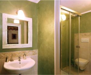锡耶纳Casacenti B&B的一间带水槽、卫生间和镜子的浴室