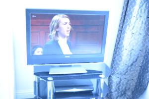格里姆斯比Regent Guest House的和屏幕上一个女人在一起的电视