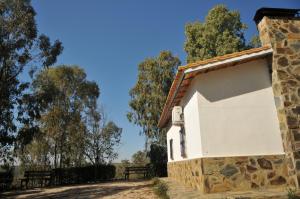 奥雷利亚纳拉维耶哈Casa Rural Casa de las Aves的一座小白色建筑,有树木背景