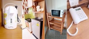 农布Dhotel Pattaya的两张照片,房间配有电话和冰箱