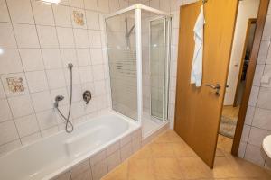 希尔沙伊德Ferienwohnung Ruderich的带浴缸、淋浴和盥洗盆的浴室
