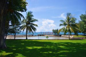 安耶尔山海杨英达温泉度假酒店的享有棕榈树海滩和大海的景色