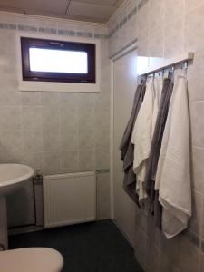 KněževesLuxury Living Apartment的一间带毛巾架和盥洗盆的浴室