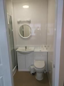 布莱克浦劳顿酒店的一间带卫生间、水槽和镜子的浴室