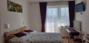 圣科卡瑟林奥夫胡伯霍夫阿尔门兰德公寓的一间卧室配有一张床、一张书桌和一个窗户。