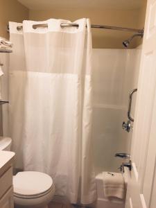 海恩尼斯Cape Winds Resort, a VRI resort的浴室配有白色的浴帘和卫生间
