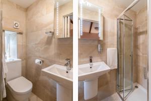 赫尔姆斯利stilworth house的浴室设有水槽和卫生间,两幅图片