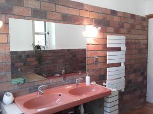 塞特内巴霍克斯旅馆的一间带粉色水槽和砖墙的浴室