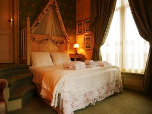 阿珀尔多伦天马大酒店的一间卧室配有一张床,狗睡在床上