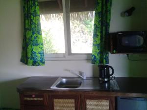 努库希瓦Fare Manutea的带水槽的厨房台面和窗户