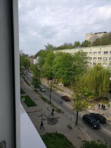 利沃夫Very nice Apartment in L'viv的从城市街道的窗户欣赏风景