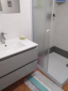 莫列马阿Appartement T2的一间带水槽和淋浴的浴室