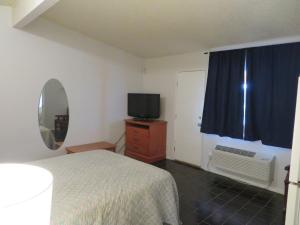 瓦列霍Carquinez Inn的一间卧室设有一张床、一台电视和一个窗口。