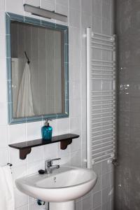 Casas de Don PedroCasa Rural El Nidal的一间带水槽、镜子和淋浴的浴室