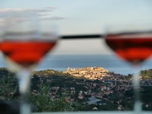因佩里亚Relais San Damian的一杯葡萄酒,欣赏城市美景