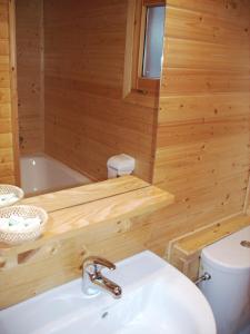 PanzanoCamping Cañones de Guara y Formiga的浴室配有卫生间、盥洗盆和浴缸。