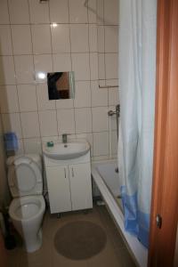 十月镇Садовое кольцо 319 корпус 2 квартира 13的浴室配有卫生间、盥洗盆和淋浴。