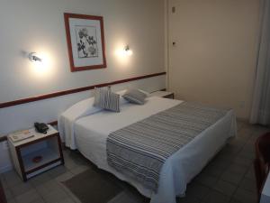 阿拉卡茹简加德罗酒店的一间卧室配有一张大床和一张桌子