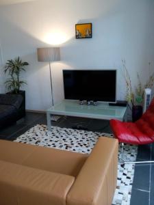 阿姆斯特丹Jordaan Canal View Apartment的带沙发和平面电视的客厅