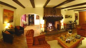 弗瑞兰La Haute Grange Gîtes de Charme en Alsace的带壁炉的客厅和带沙发的客厅